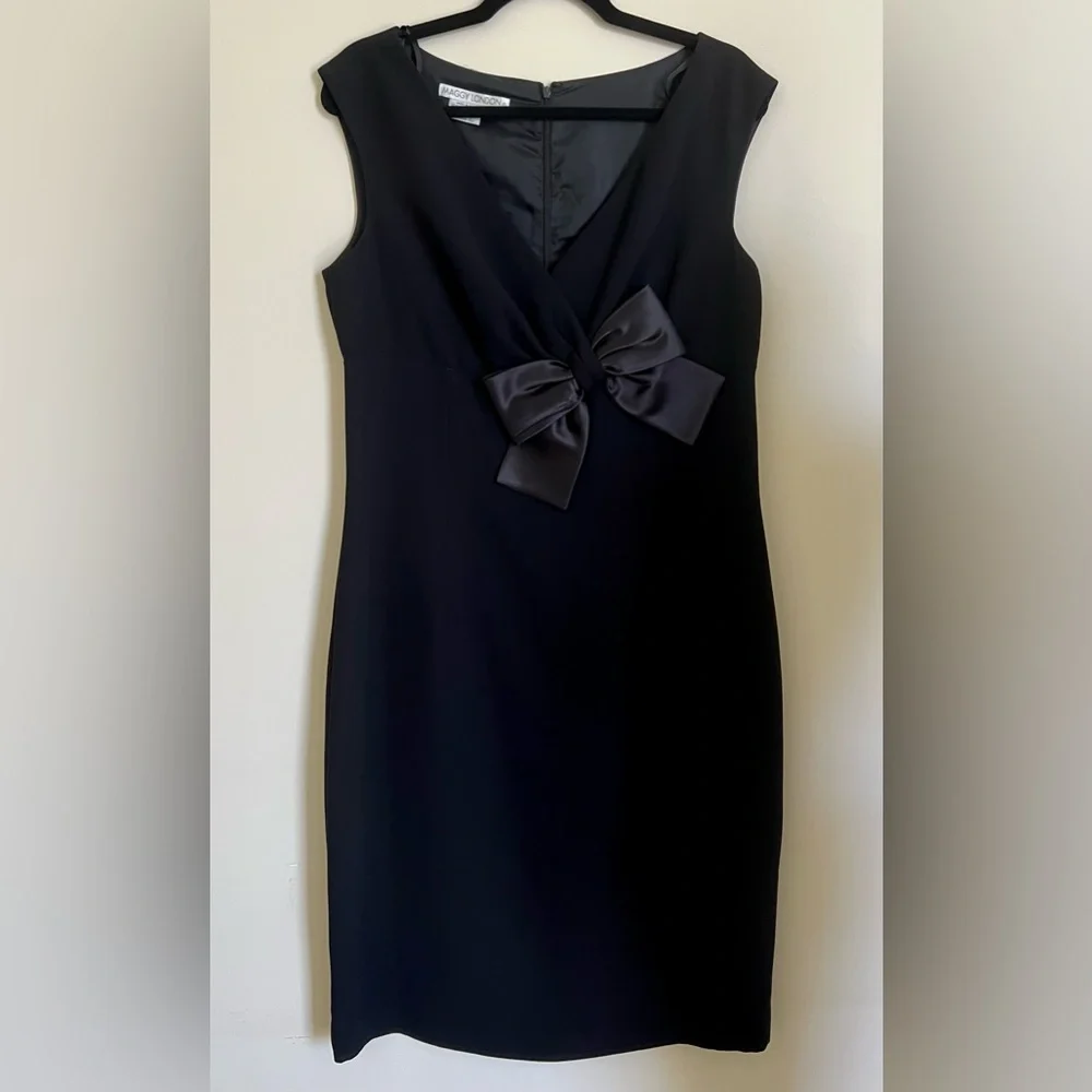 Maggy London Black Midi Dress with Satin Bow - Picture 7 of 9